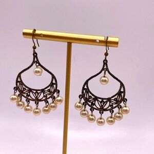 Filigree Chandelier Drop Earrings with pearl accents